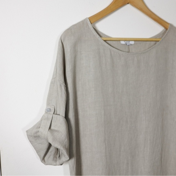 Rosemarine Linen Midi Relaxed Shift Dress Beige Taupe Neutral Minimalist Size M - Picture 3 of 11